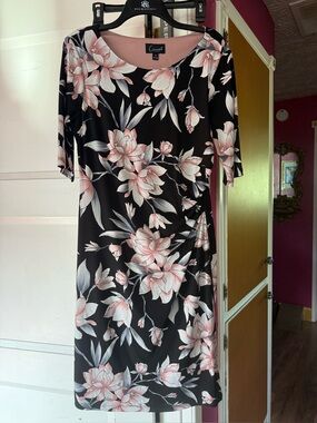 connected apparel Black Floral Midi Dress with Pink Blooms